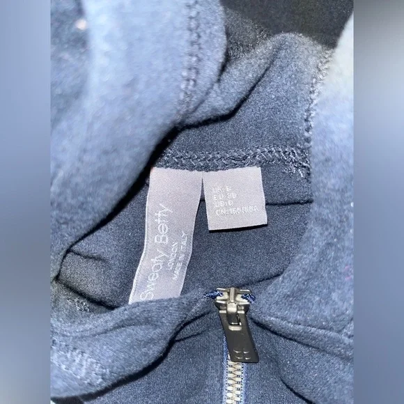 Sweaty Betty London Italian Fleece Quarter Zip Hooded Navy Sweater Size 6 - Picture 6 of 6